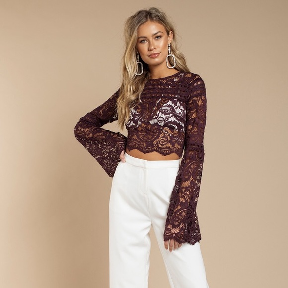 Tobi Tops - NEW WOMENS TOBI WINE COLORED BELL SLEEVE CROPPED BLOUSE  SIZE LARGE